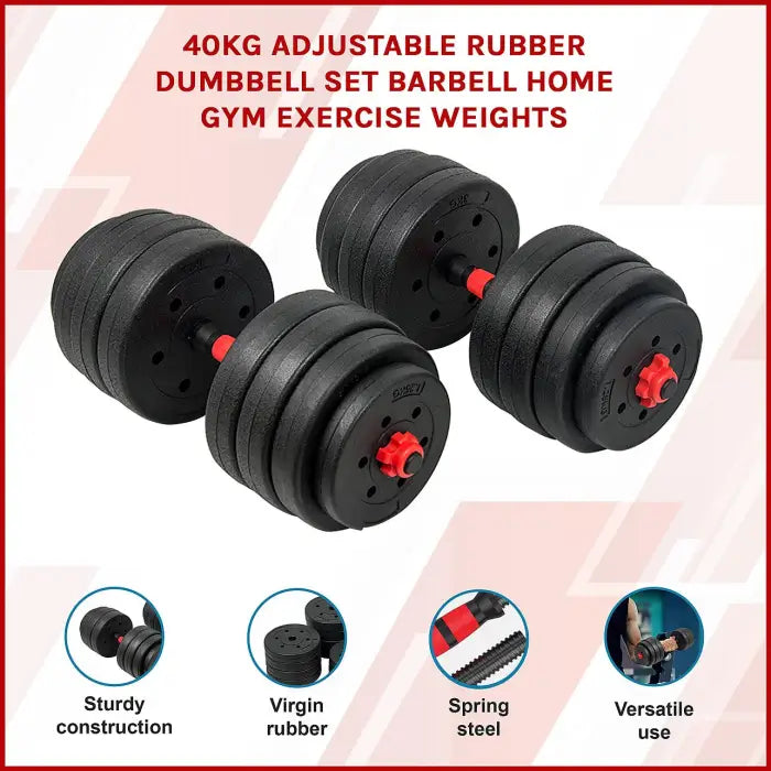 40kg Adjustable Dumbbells and Barbell Set