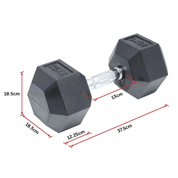 25kg Rubber Hex Fitness Dumbbell