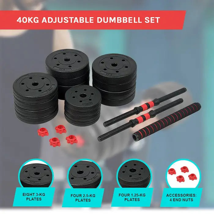 40kg Adjustable Dumbbells and Barbell Set