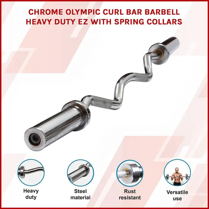 Chrome Olympic Curl Bar with Spring Collars