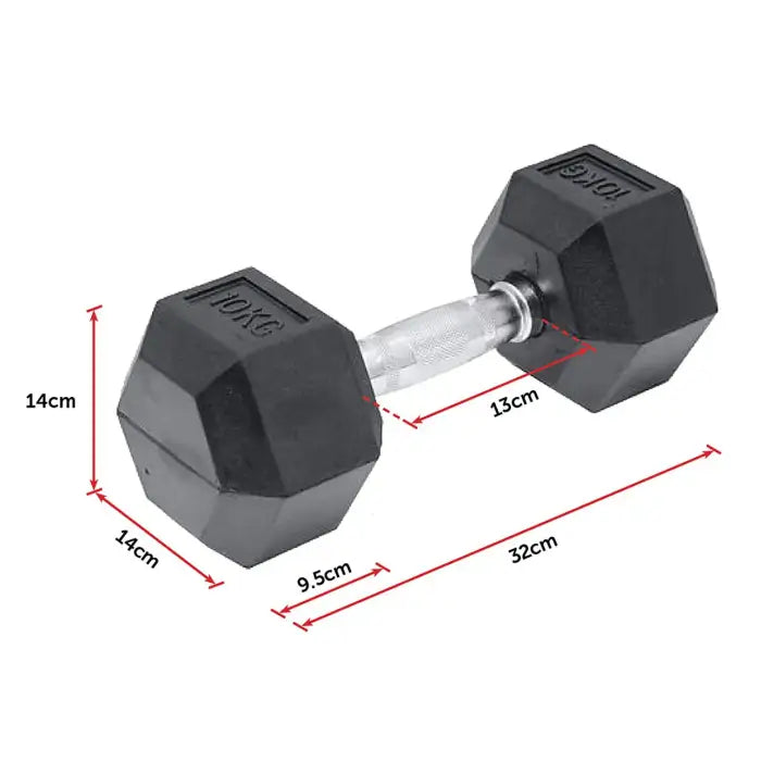 10kg Rubber Hex Dumbbell