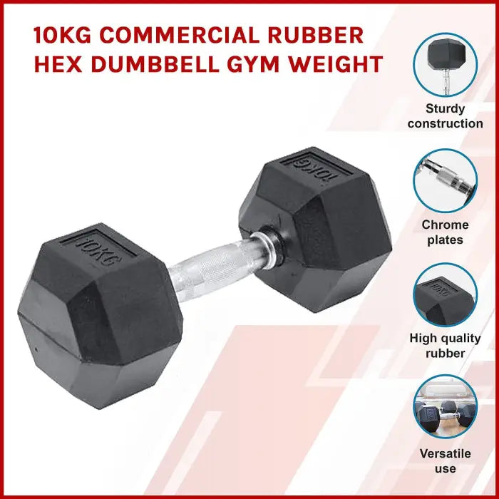 10kg Rubber Hex Dumbbell