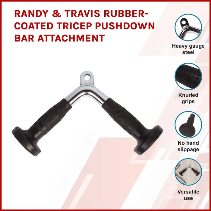 Solid Steel Rubber-Coated Tricep Pushdown Bar Attachment