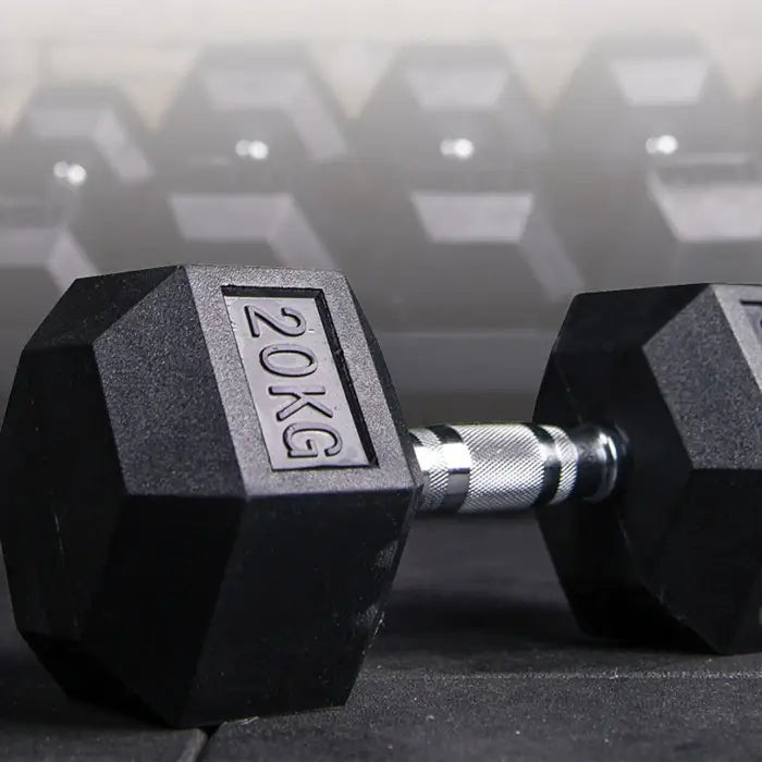 1 x 20kg Rubber Hex Dumbbell