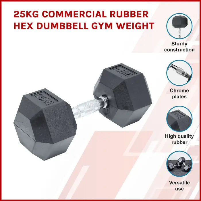 25kg Rubber Hex Fitness Dumbbell