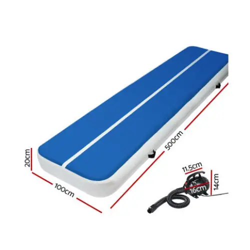 Everfit 5m Inflatable Blue Air Track Mat with Pump