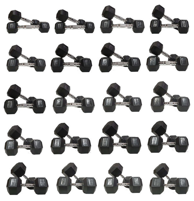 Morgan Rubber Hex Dumbbells- Pair (1 - 35kg)