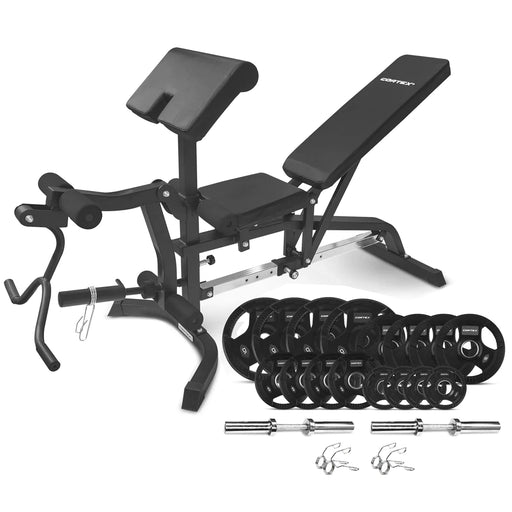 Cortex BN-11 Exercise FID Bench + 85kg Olympic Tri-Grip Weight Plate and Dumbbell Package