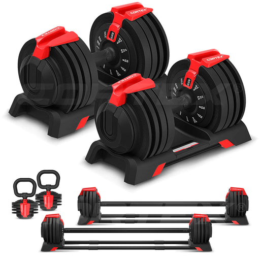Lifespan Fitness Cortex Revolock Adjustable Dumbbells with Barbell and Kettlebell Set