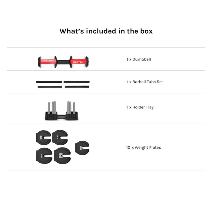 Cortex Revolock V2 40kg Adjustable Dumbbell & Barbell All-in-One Set