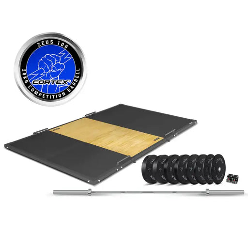 Cortex Weightlifting Platform with 230kg Olympic V2 Weight Plates and Barbell