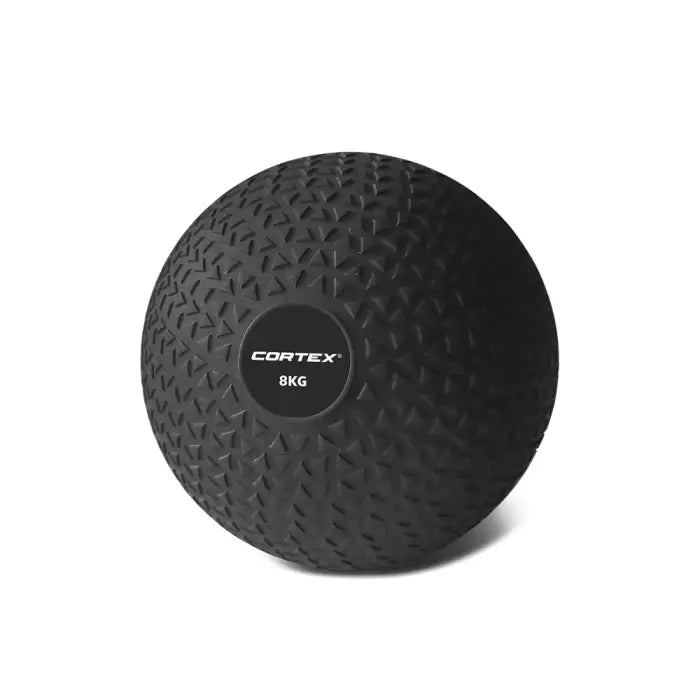 Black exercise ball with 'Cortex' branding and '8KG' marking on a white background