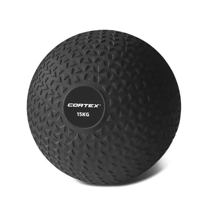 Black exercise ball with 'Cortex' branding and '15KG' marking on a white background