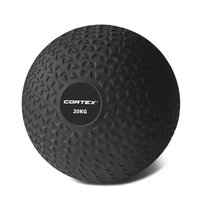 Black exercise ball with 'Cortex' branding and '20KG' marking on a white background