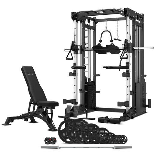 Lifespan Fitness SM-25 6-in-1 Power Rack with Smith and Cable Machine, BN9 Bench, 100kg Olympic Weight Plate and Barbell