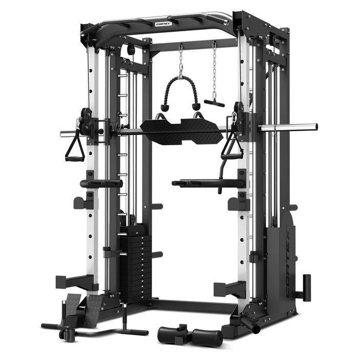 Lifespan Fitness SM-25 6-in-1 Power Rack with Smith and Cable Machine, BN9 Bench, 130kg Olympic Bumper Weight Plate and Barbell