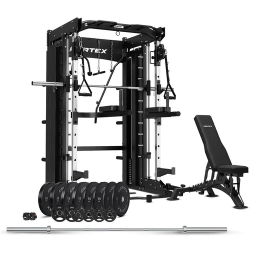 CORTEX SM-26 6-in-1 Power Rack with Dual Stack Smith & Cable Machine + BN9 Bench + 130kg Olympic Weight Plate & Barbell Package