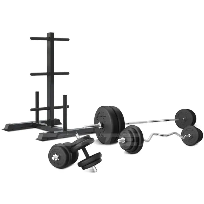 Cortex 90kg EnduraShell Weight Plates Set with Bars and Stand