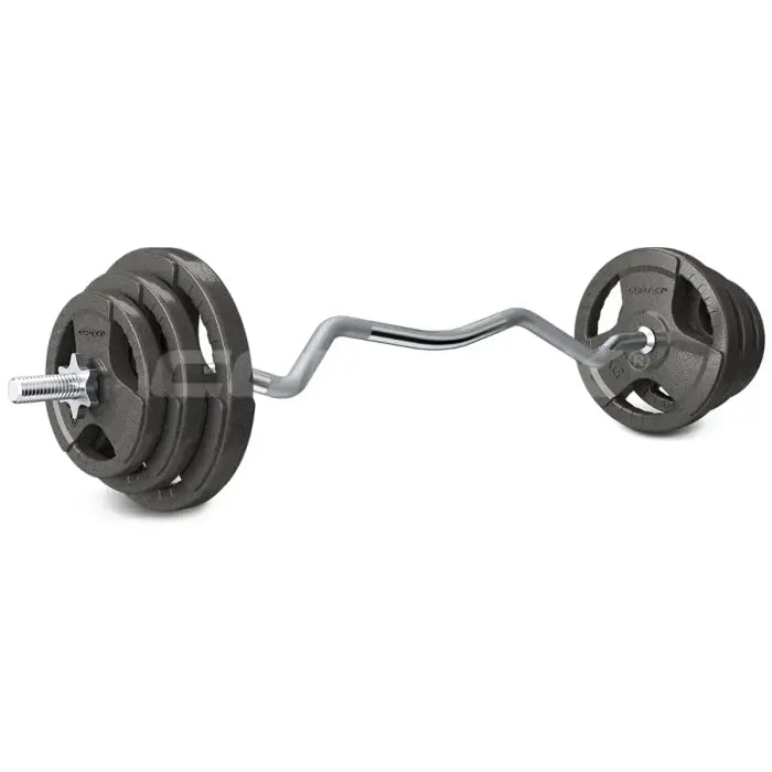 Lifespan Fitness 90kg Cast Iron Tri-Grip Weight Set with Weight Tree and Bar