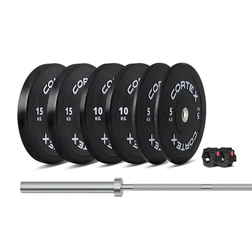 Cortex 75kg Black Series V3 Bumper Plate Set with ATHENA100 Barbell