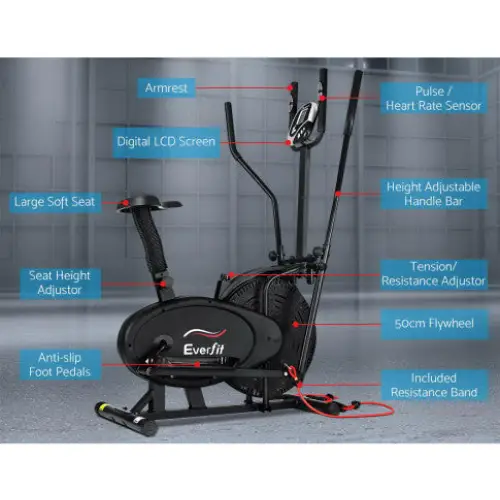 Everfit Elliptical Cross Trainer and Exercise Bike Combo Fitness At Home