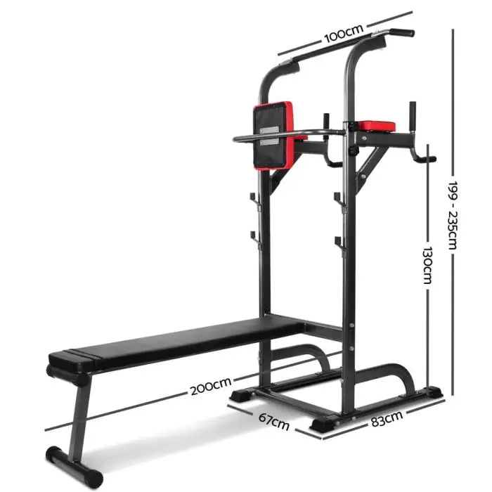 Everfit Multi Station Chin Up Flat With Bench Station Steel Frame