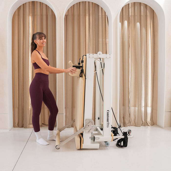 Lifespan Fitness Contour Pro Folding Aluminum Pilates Reformer Bed Set (Beige)