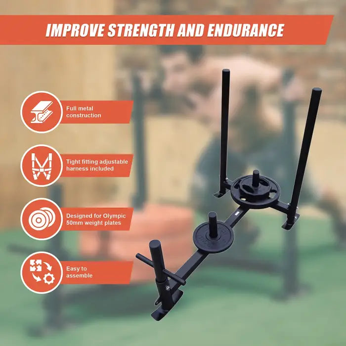 Portable Heavy Duty Gym Sled with Harness