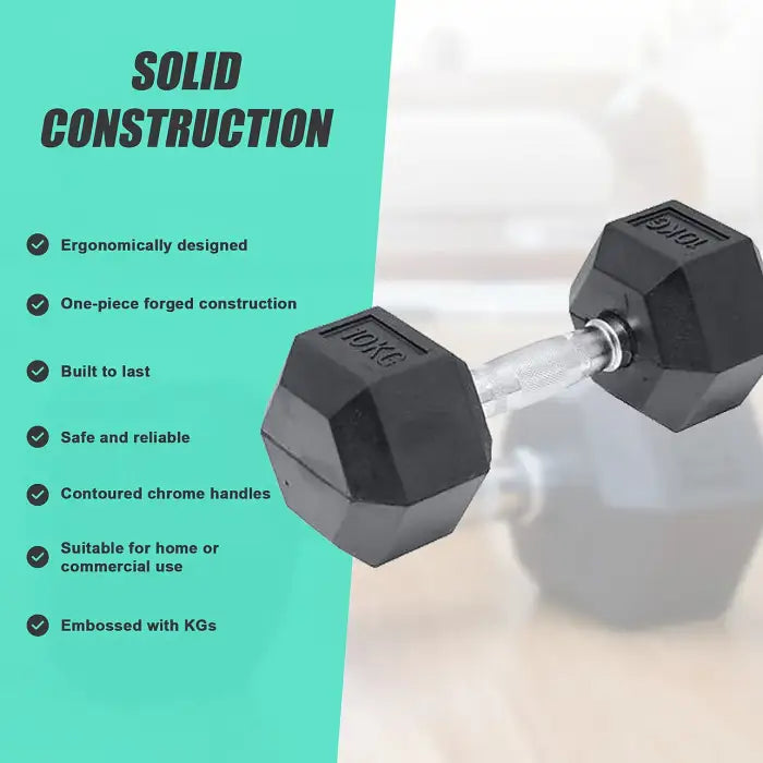 10kg Rubber Hex Dumbbell