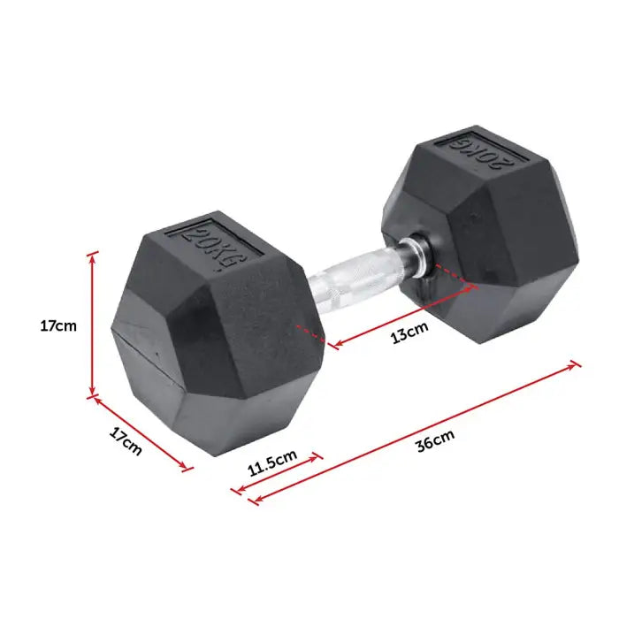 1 x 20kg Rubber Hex Dumbbell