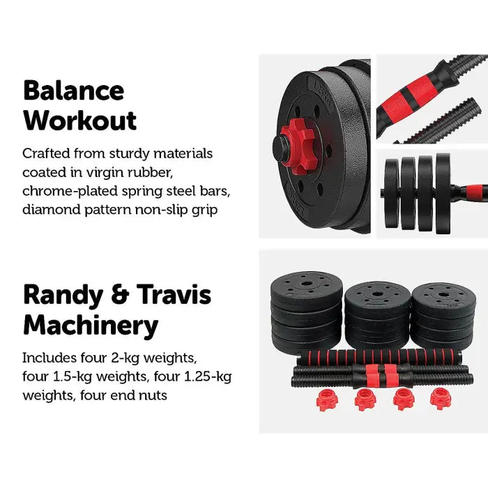 Randy and Travis 20kg Adjustable Dumbbell and Barbell Set