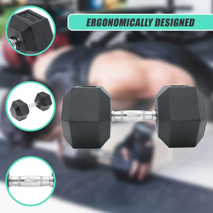 10kg Rubber Hex Dumbbell