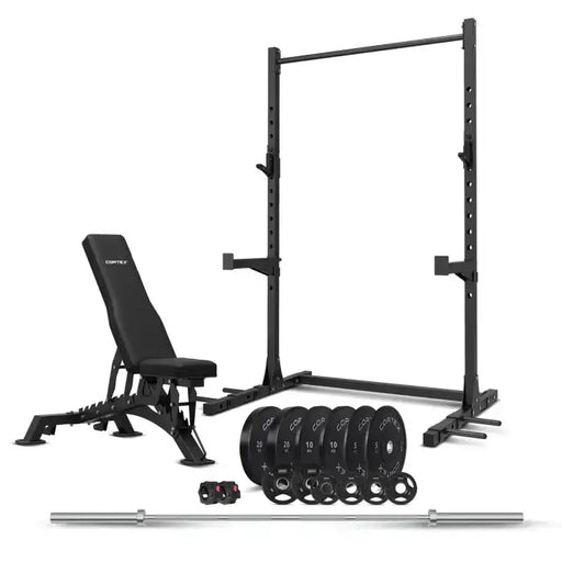 Cortex SR3 Squat Rack with 100kg Olympic Bumper Weight, BN-9 Bench and Barbell