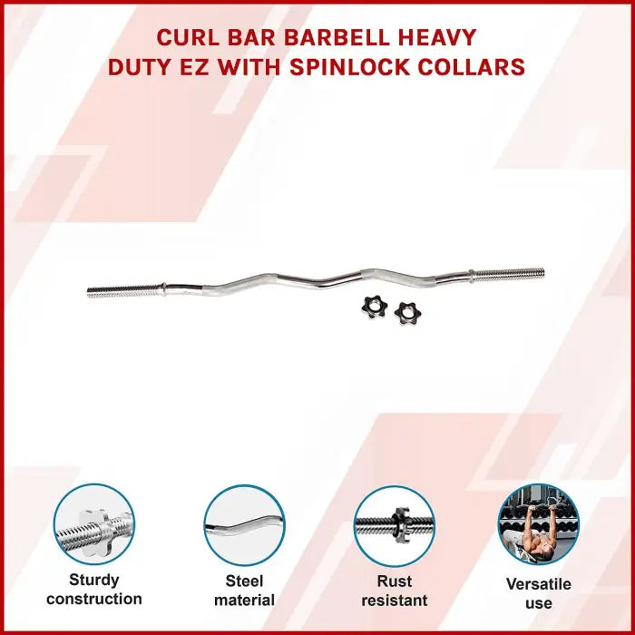 Solid Steel Curl Bar with Spinlock Collars