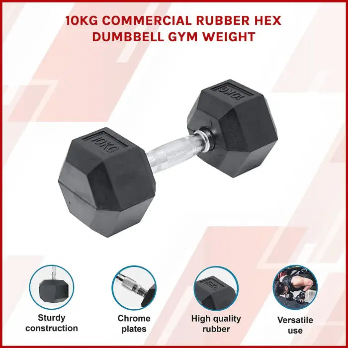 10kg Rubber Hex Dumbbell