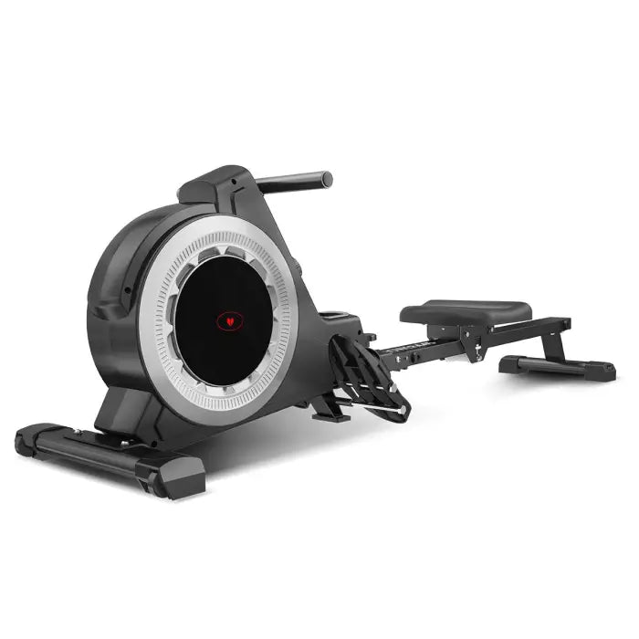 image of Lifespan Fitness Rower - 445 Magnetic Folding Resistance with a white background and looking at it from the front on an angle