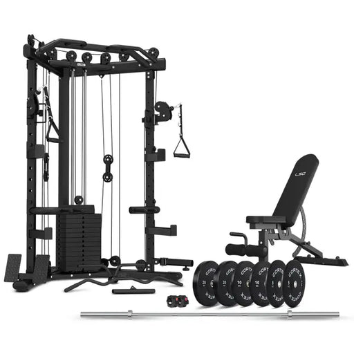 LSG GRK-110 with FID Bench, 90kg Olympic Weights - Barbell and Bumper Plates