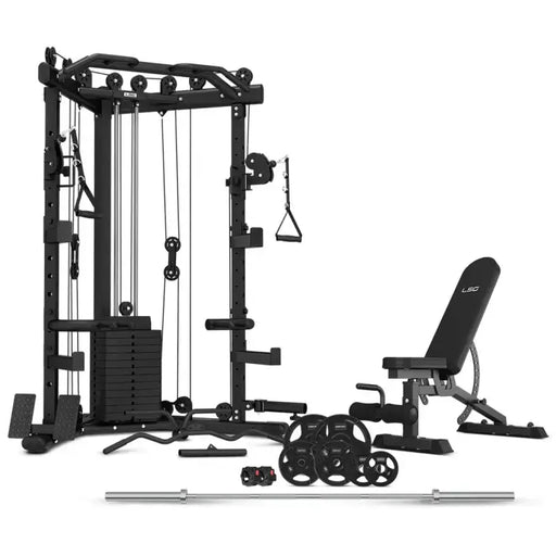 LSG GRK-110 with FID Bench, 90kg Olympic Weights - Barbell and Rubber Tri-Grip Plates