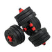 20kg adjustable dumbbell set featuring black weight plates and red accents